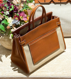 Hermès Birkin 35 A LEnvers Ecru Toile H Canvas and Faubourg Barenia Volupto Palladium Hardware