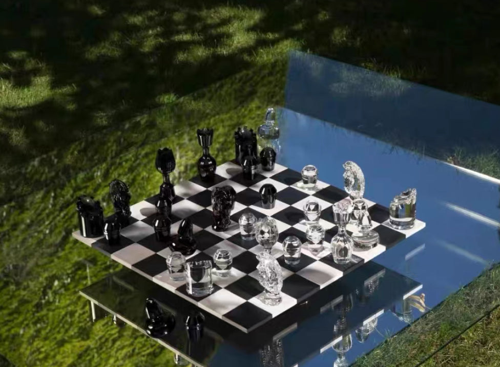 Hermes Saint-Louis Chess Game with Clear Crystal