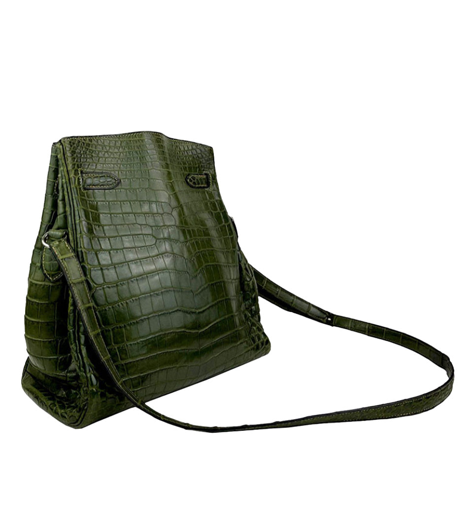 Hermes kelly sport green crocodile leather palladium hardware backpack