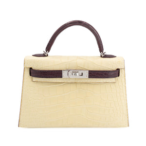 Hermes Mini Kelly 20 Rouge Sellier Vanille Matte Alligator Palladium hardware