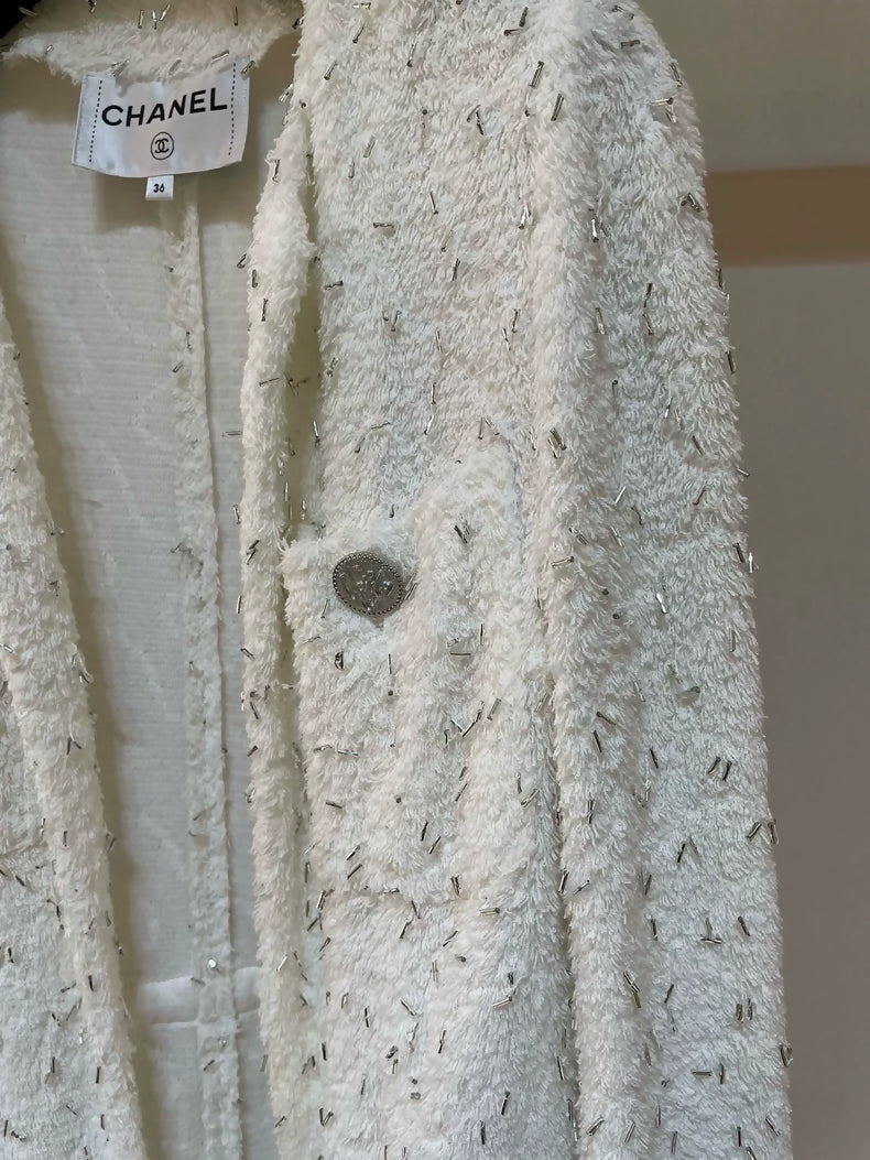 Chanel Spring/Summer runway beaded white long coat