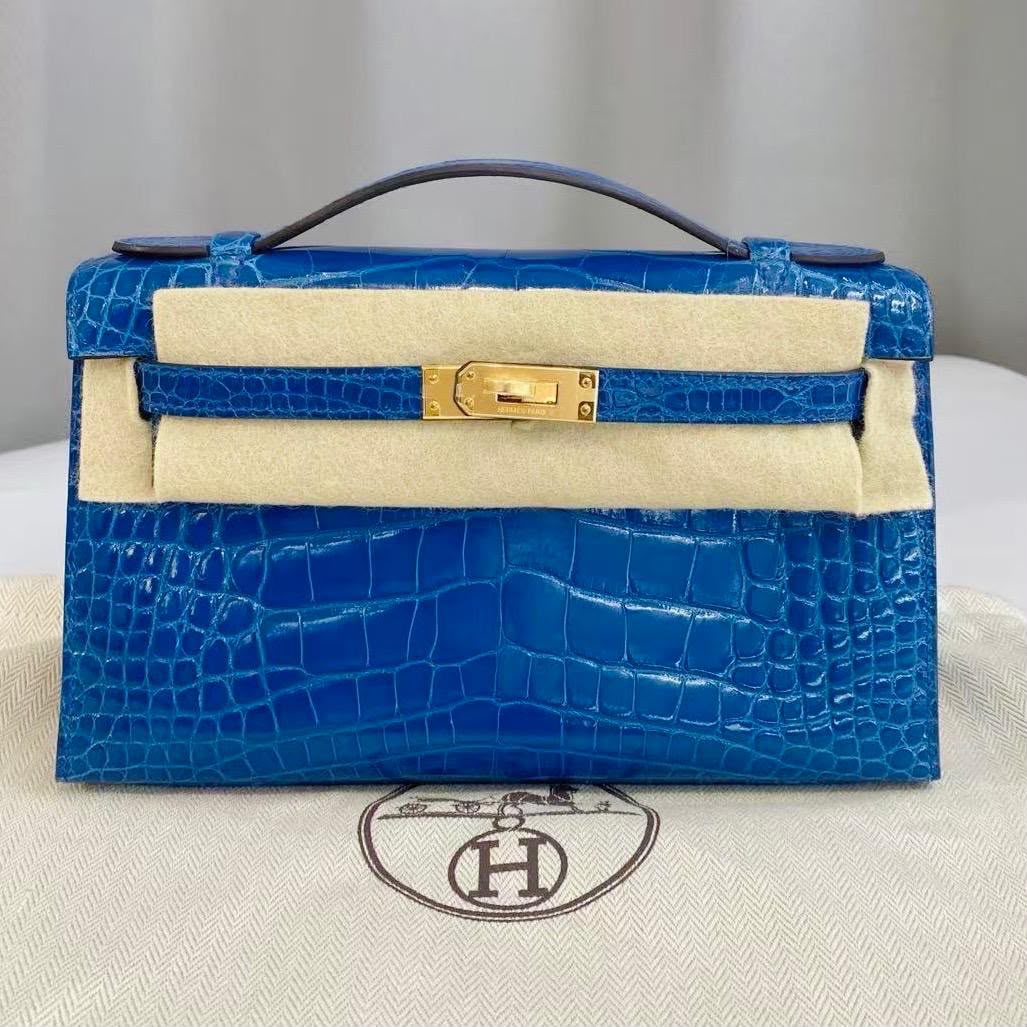 Hermes Kelly Pochette Mykonos Shiny Alligator gold Harwdare