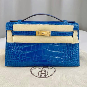 Hermes Kelly Pochette Mykonos Shiny Alligator gold Harwdare