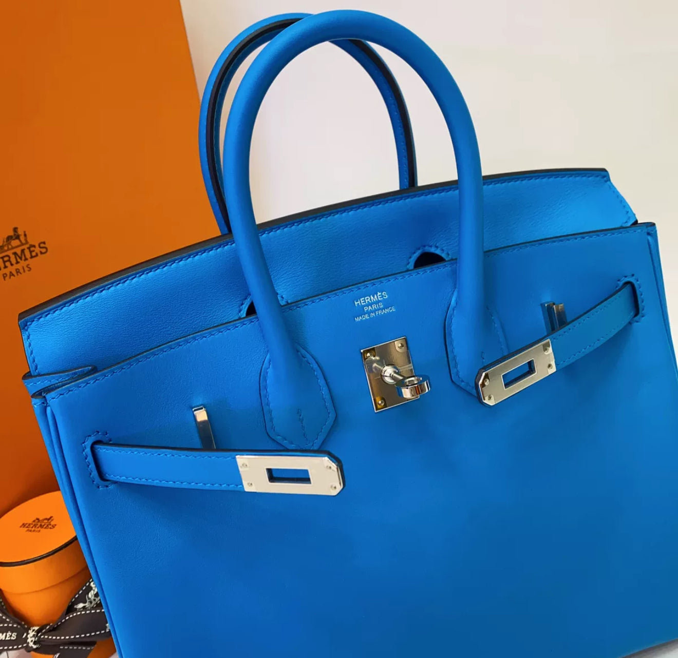 Hermes Birkin 25 Tanzanian blue Swift Leather Palladium Hardware
