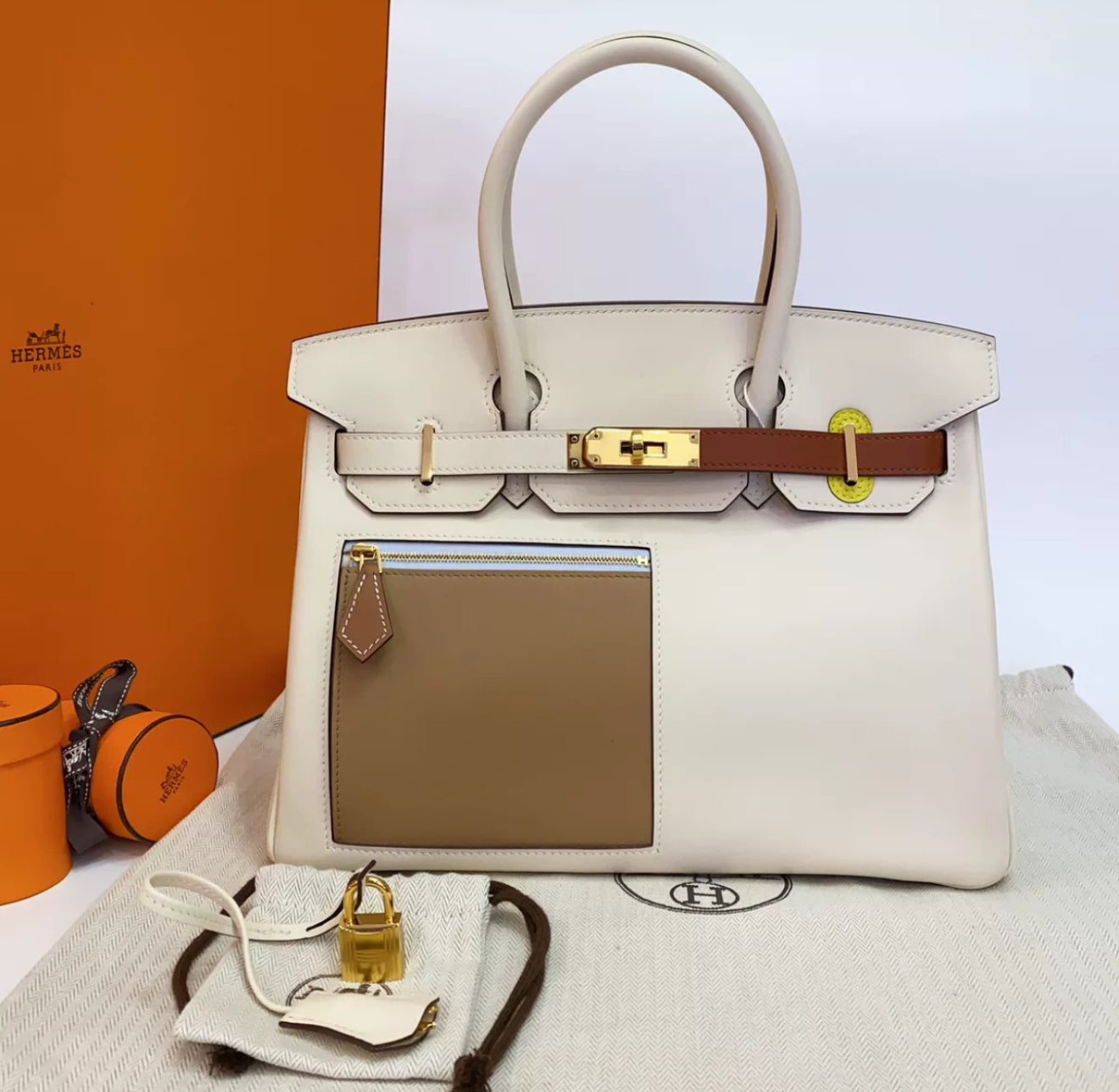 Hermès Birkin 30 Limited Edititon Swift Colormatic in Nata, Cuivre, Lime, Mauve Sylvestre, Bleu Brume and Chai Gold Hardware