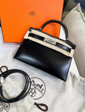 Hermès Mini Kelly Black Box Leather Palladium Hardware