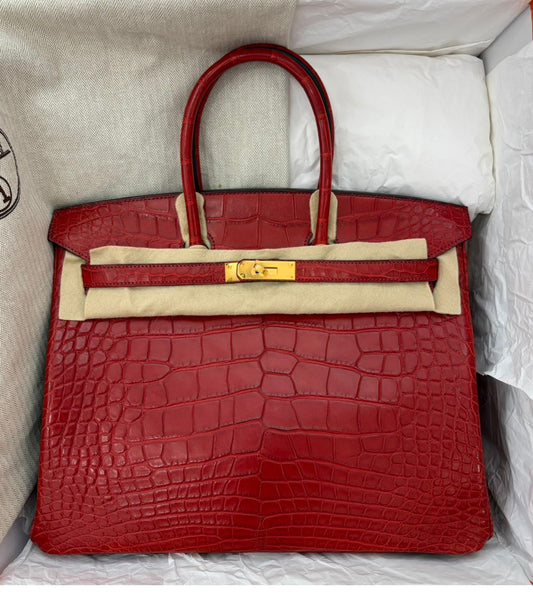 Hermes Birkin 35 Rouge H Matte Alligator Gold hardware
