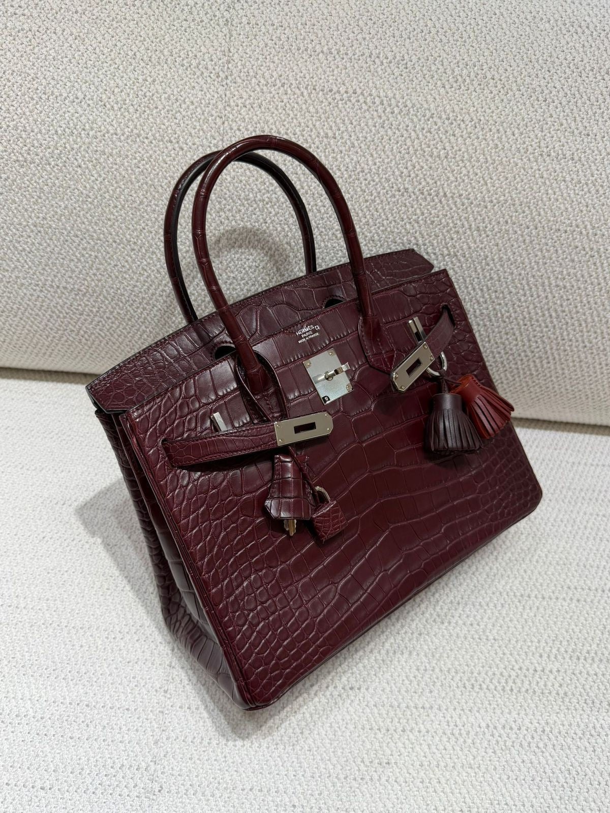Hermes Birkin30 Bordeaux Matte Alligator Palladium hardware