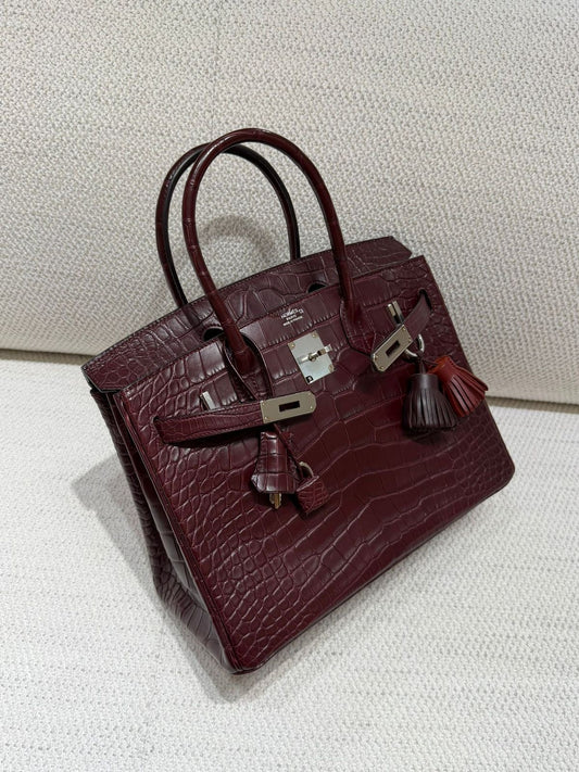 Hermes Birkin30 Bordeaux Matte Alligator Palladium hardware