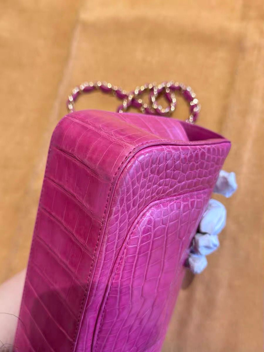 Chanel pink Alligator leather mini flap gold hardware