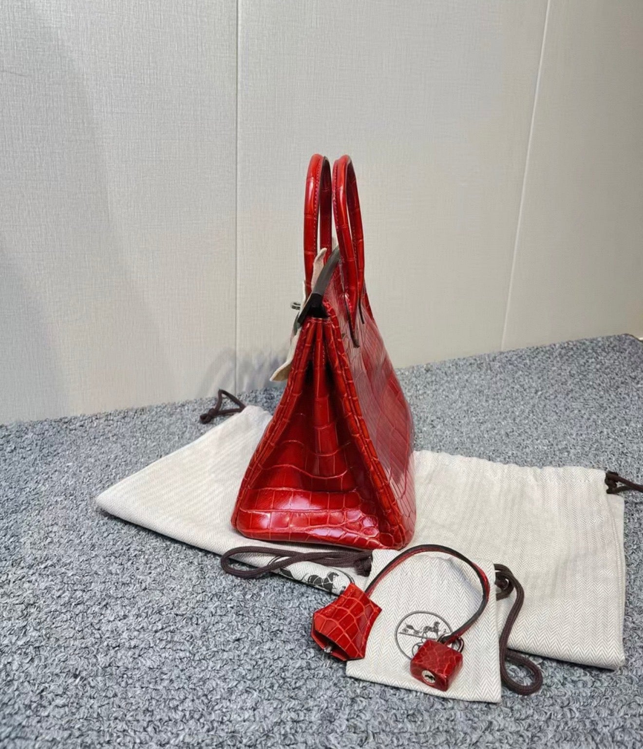Hermes Birkin 25 Rouge H shiny crocodile leather palladium hardware