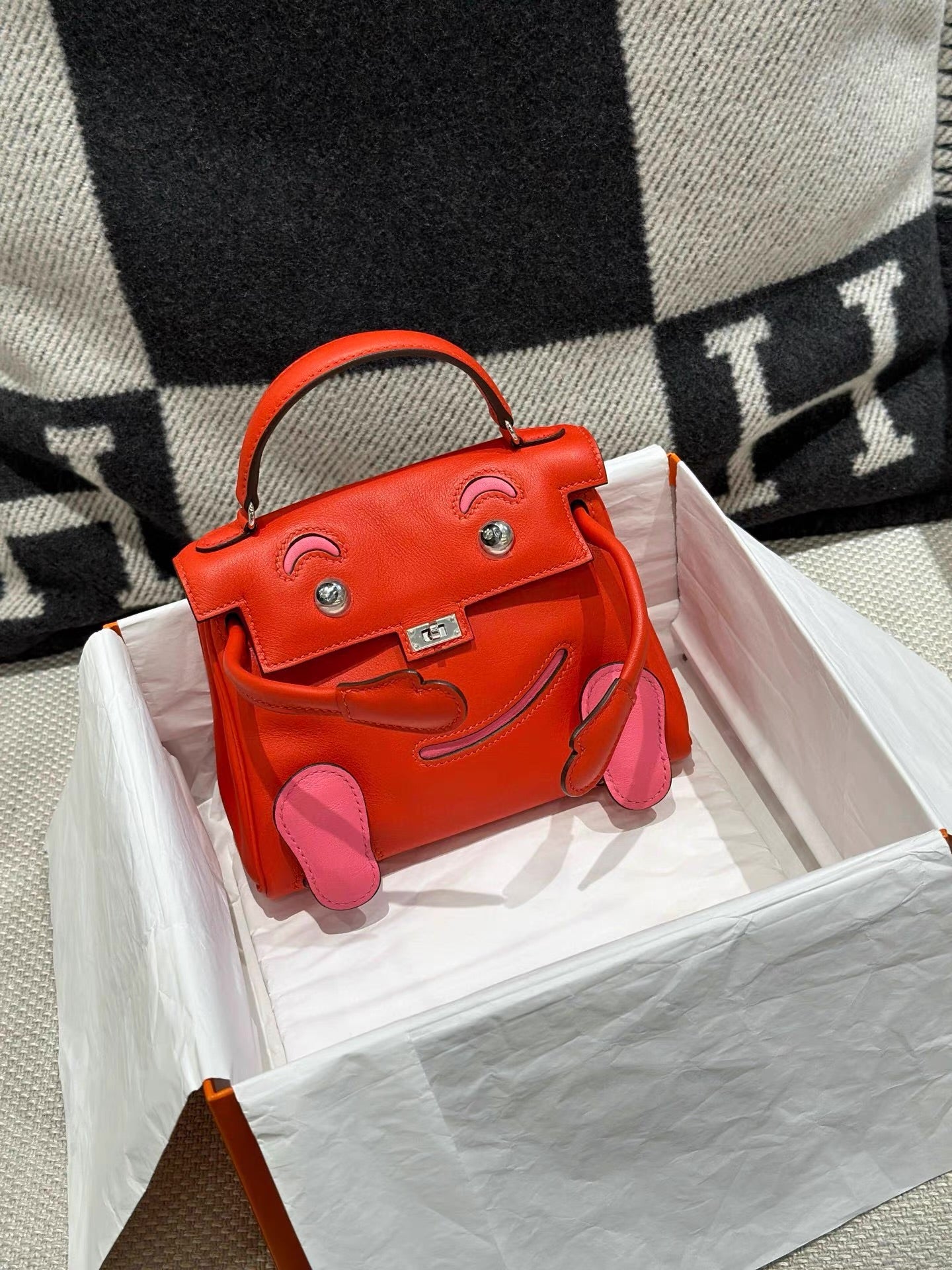 Hermes Kelly Doll capucine  rose azalée Swift leather with palladium hardware