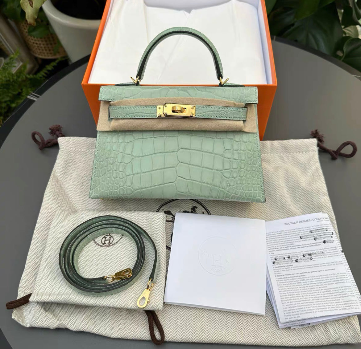 Hermes Mini Kelly 20 Vert deau Matte Alligator leather gold hardware