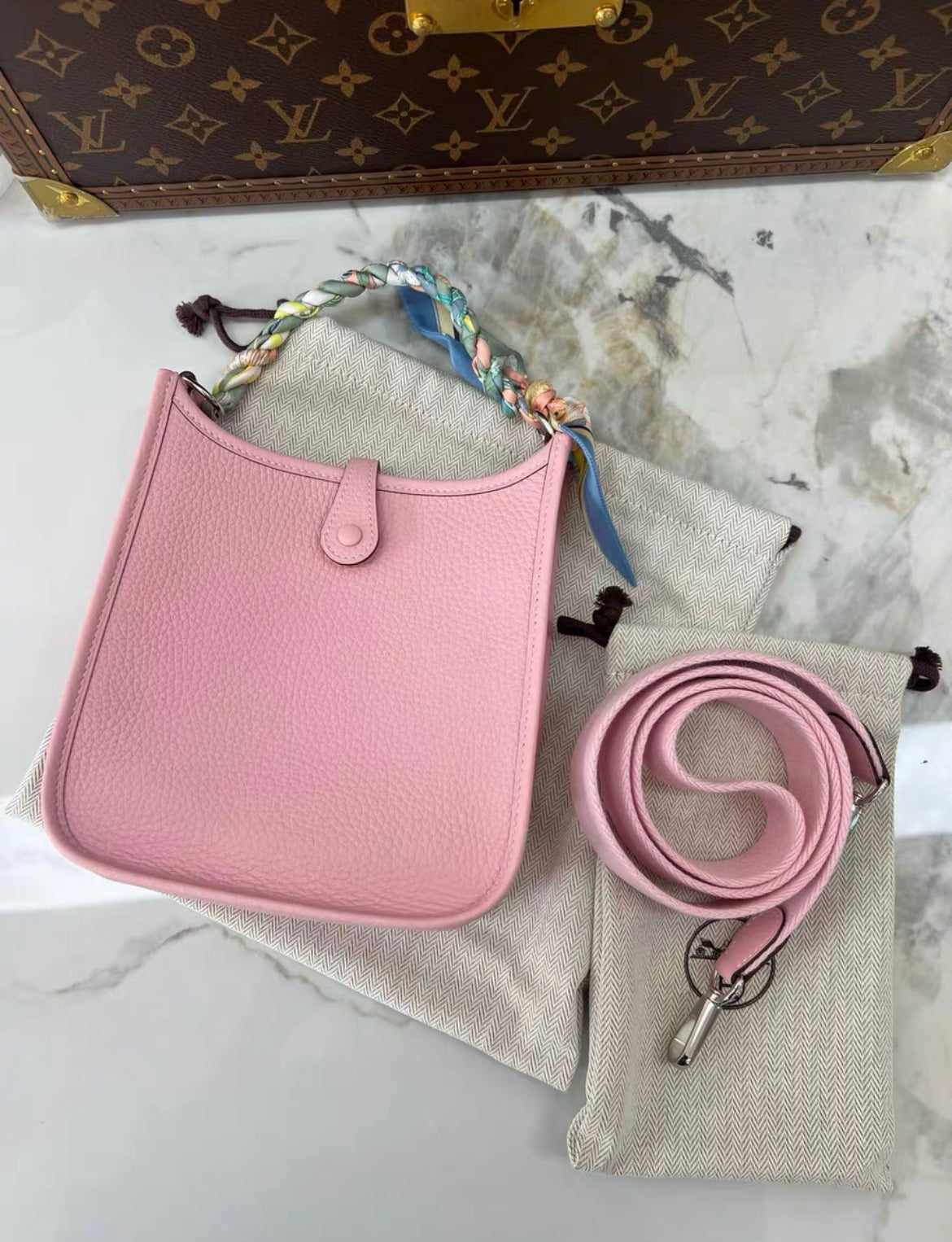 Hermes Mini Evelyne Pink Rose Sakura stamp W