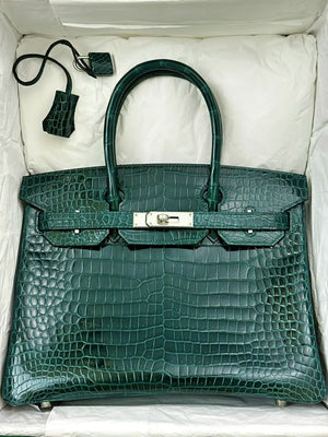 Hermès Birkin 30 Vert Cypres Shiny Porosus Palladium hardware