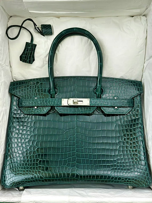 Hermès Birkin 30 Vert Cypres Shiny Porosus Palladium hardware