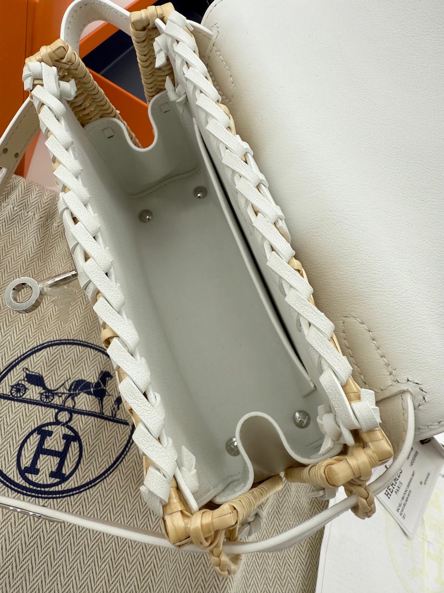 Hermès Mini Kelly 20 “Picnic” White Swift Leather  Palladium Hardware