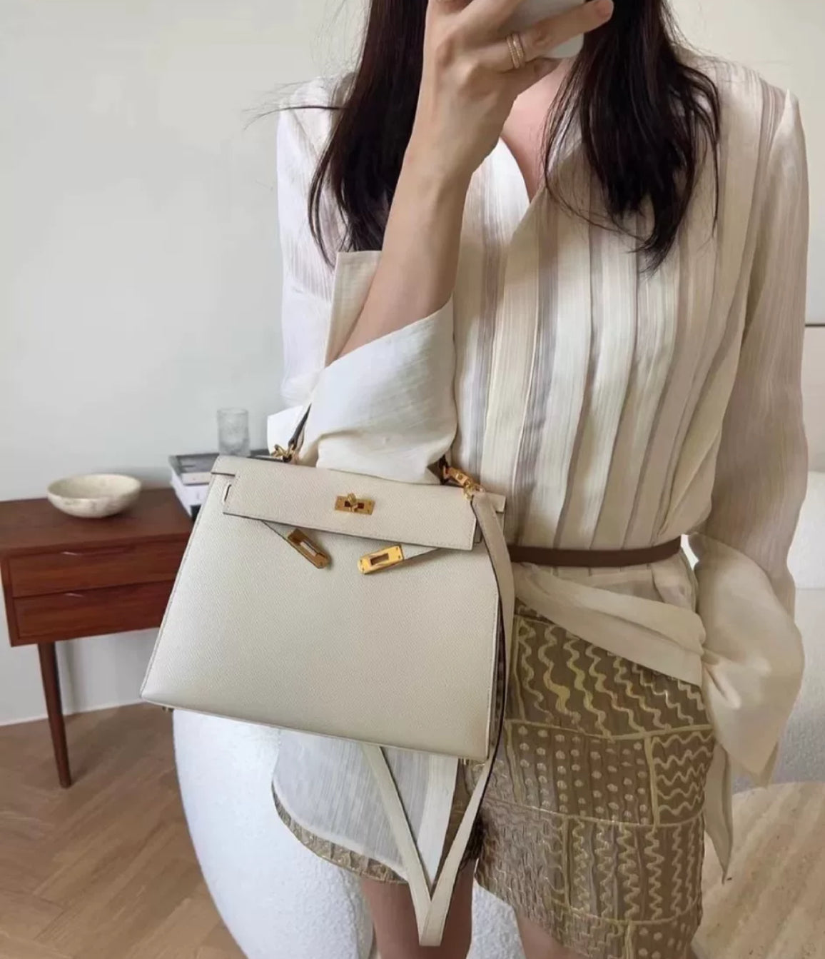 Hermes Kelly 28 Ecru Epsom Leather Gold Hardware