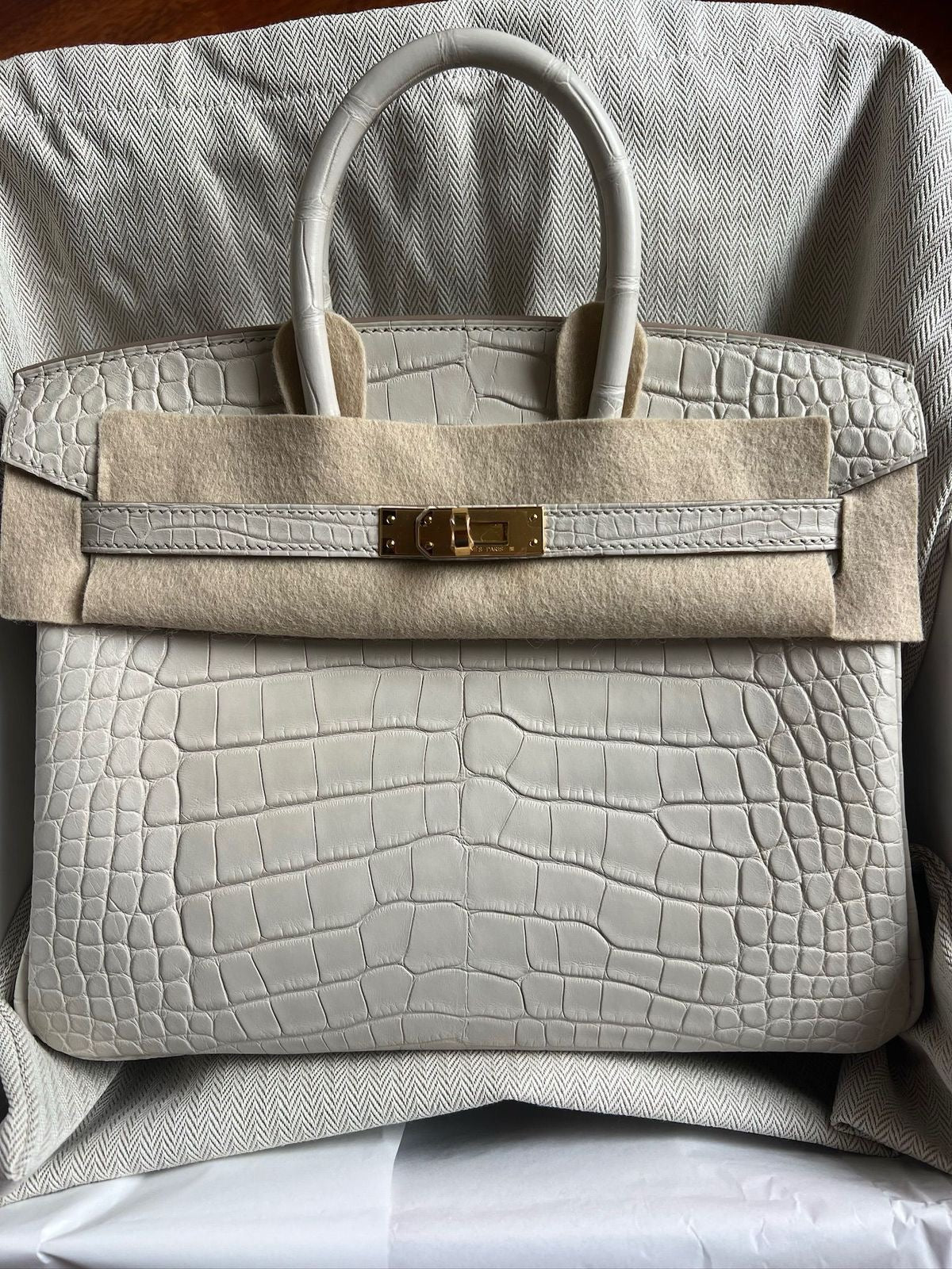 Hermes Birkin 25 Beton Matte Alligator Gold Hardware