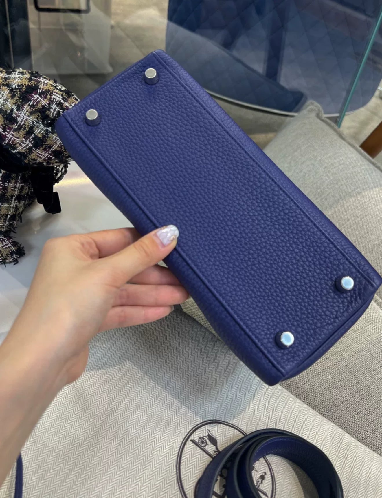 Hermes Kelly 25 Blue Navy Togo Leather Palladium Hardware