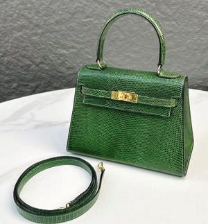 Vintage Hermès Mini Kelly 20 Vert Emeraude Lizard Gold hardware