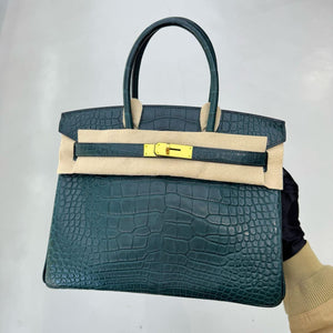 Hermes Birkin 30 Vert Cypress Matte Alligator Gold hardware