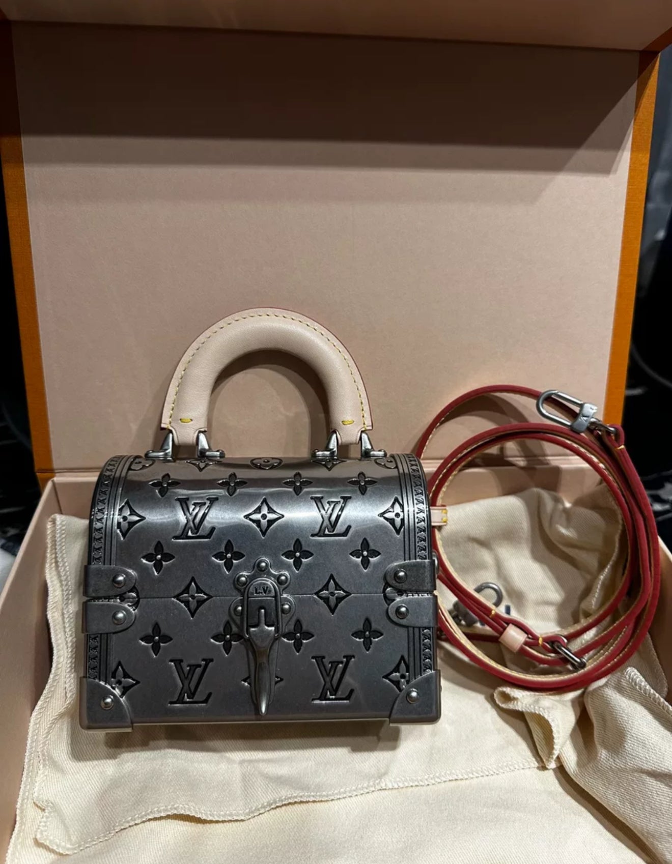 Louis Vuitton Silver Monogram Metal Mini Treasure Trunk, 2022