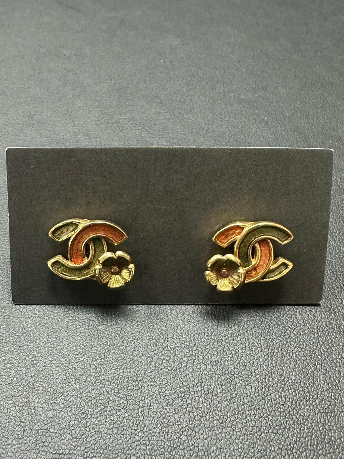 Chanel Vintage 2003 Enamel Gold-plated Emerald Green and Red CoCo Mark Flower Stud Earrings