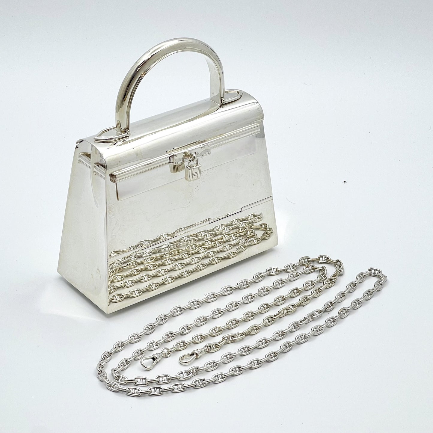 Ultra-Rare Hermes Kelly 15 Bag Sterling Silver Vintage Limited Edition Chaine D’Ancre Strap