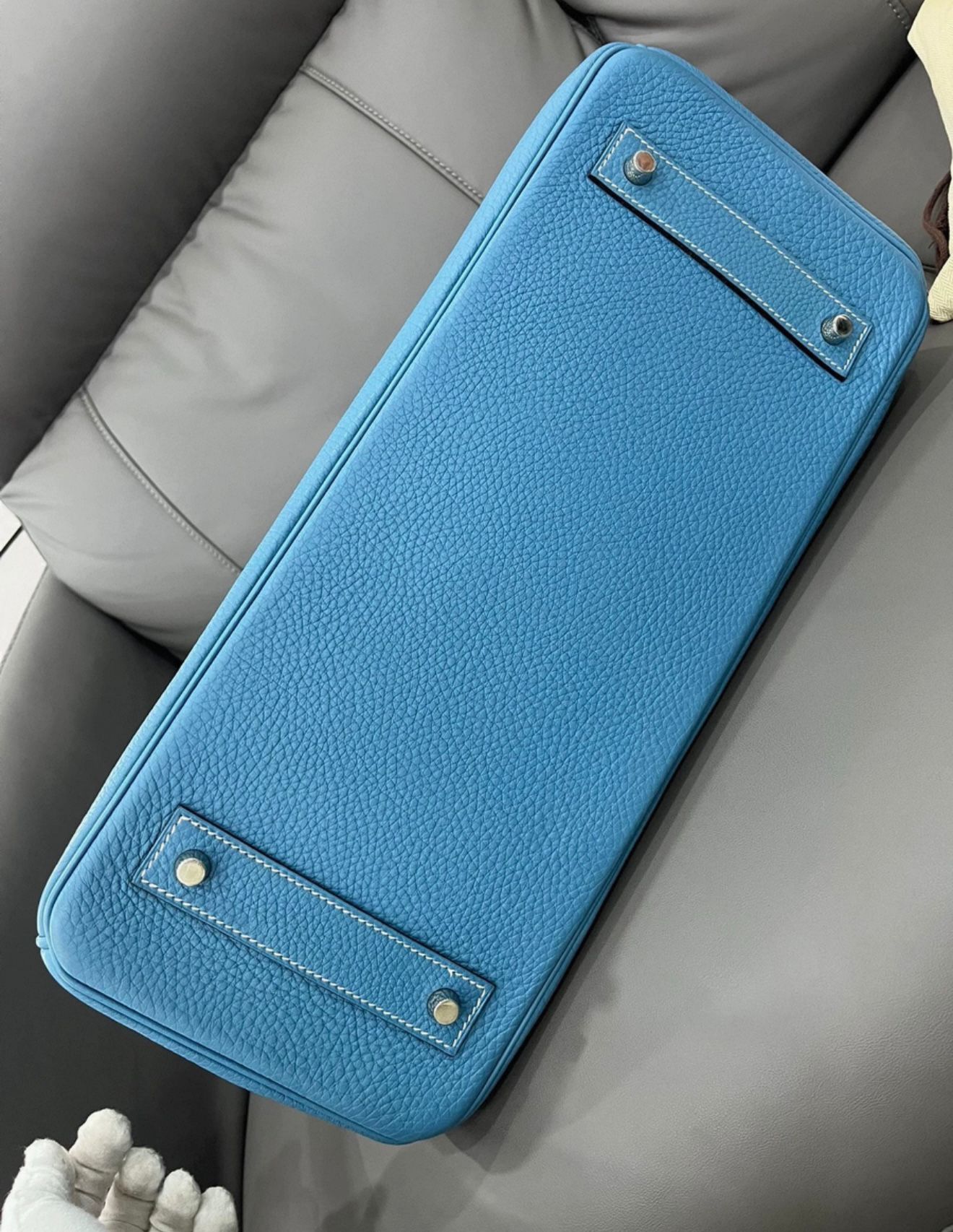 Hermes jpg 42 shoulder Birkin Blue Denim Togo leather palladium hardware