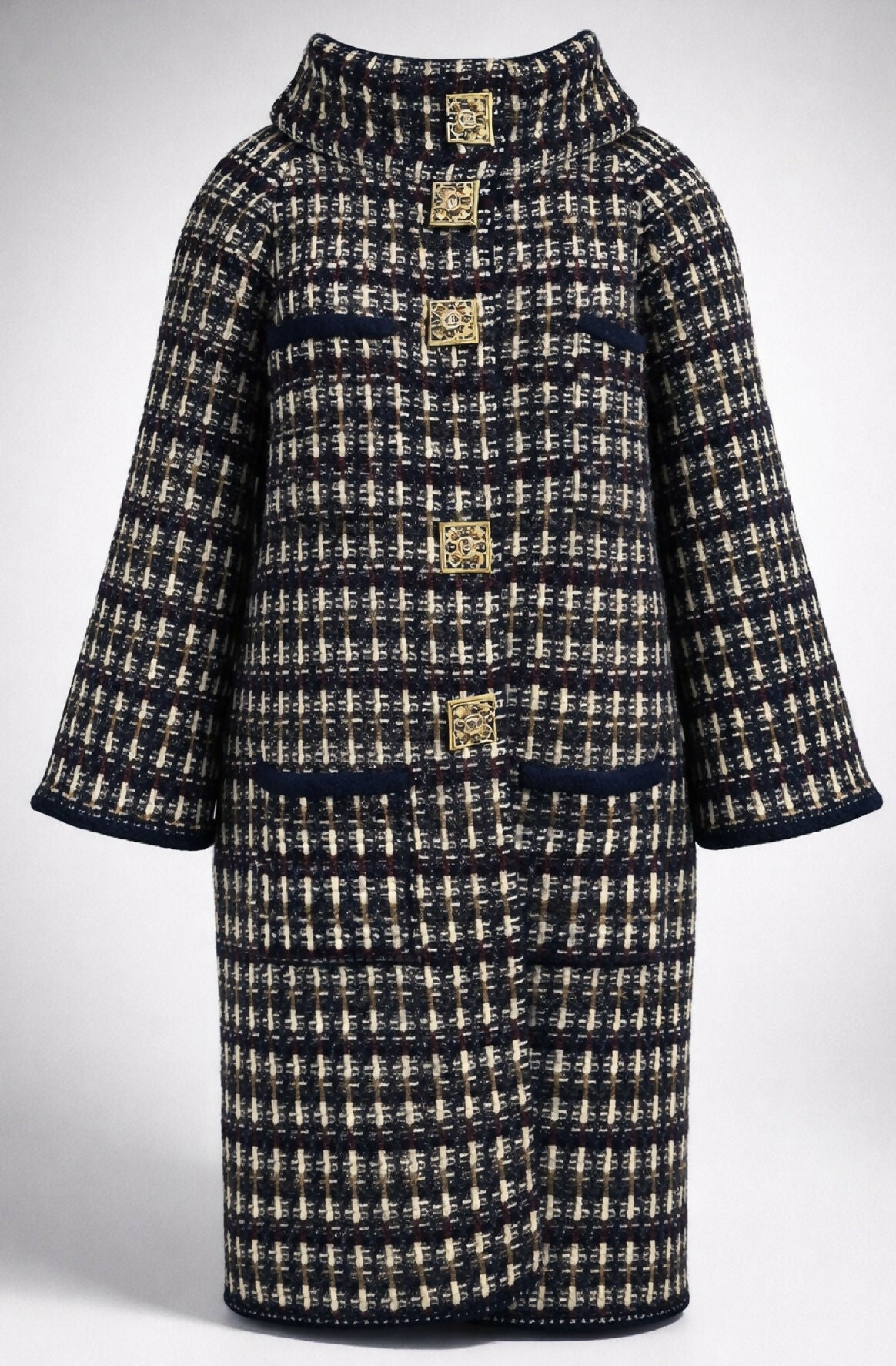 Iconic Chanel 11A Paris-Byzance Multicolor Gold Metallic Wool Tweed Coat FR 44