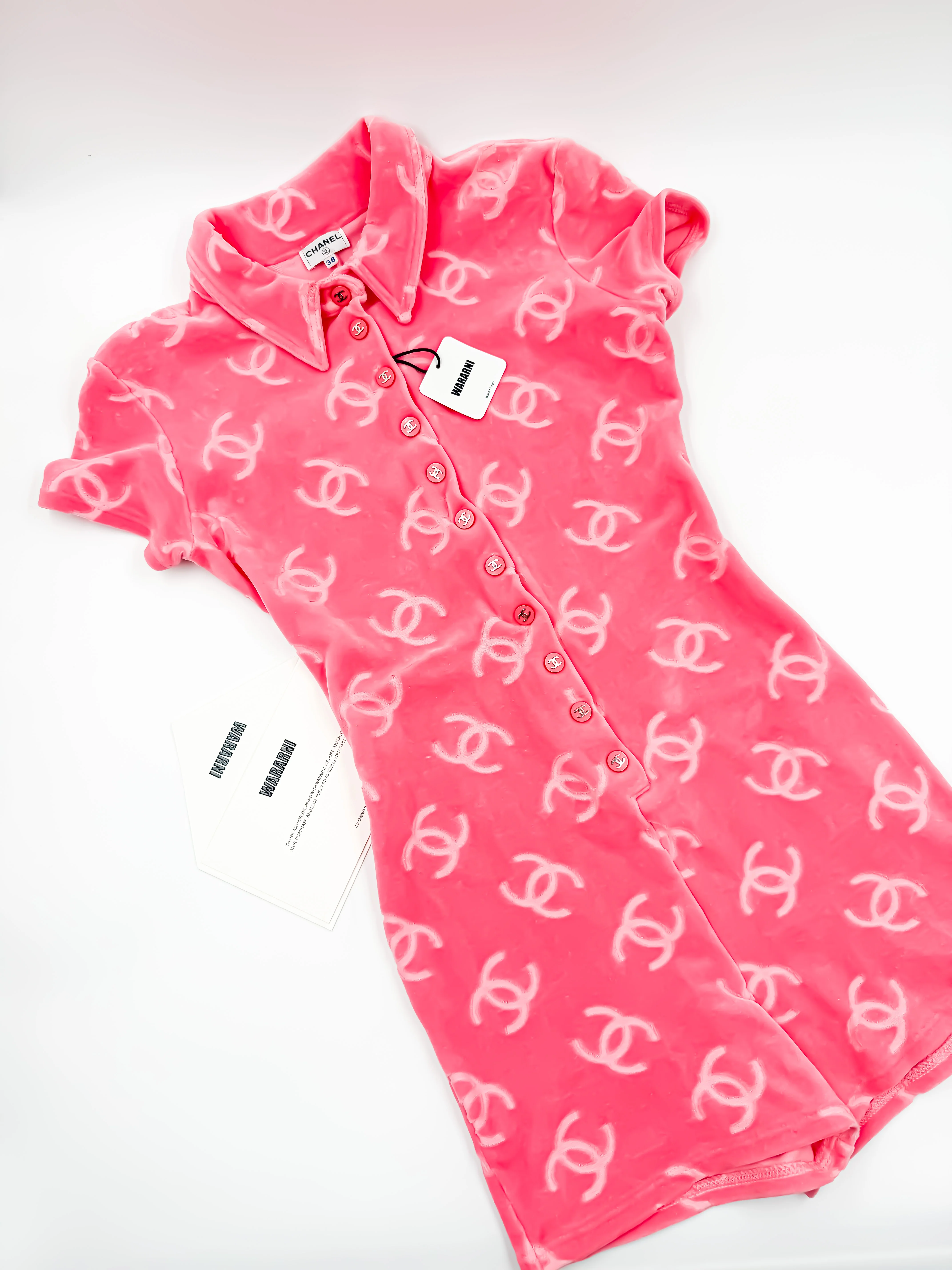Chanel Vintage 1996 Pink Velour CC Logo Jumpsuit — Ultra Rare