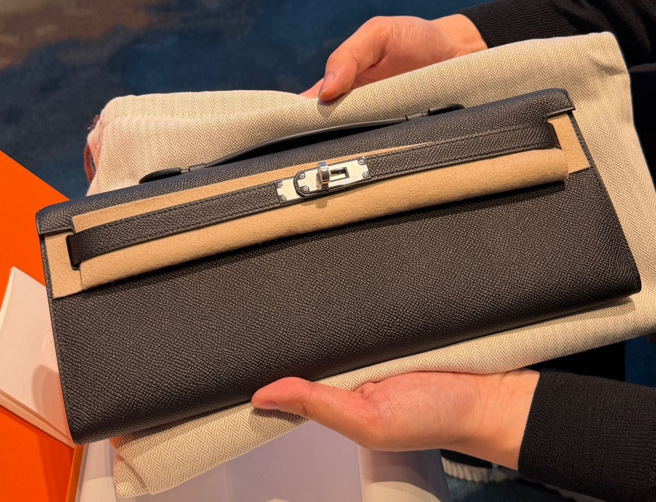 Hermes Kelly Cut Black Epsom leather palladium hardware