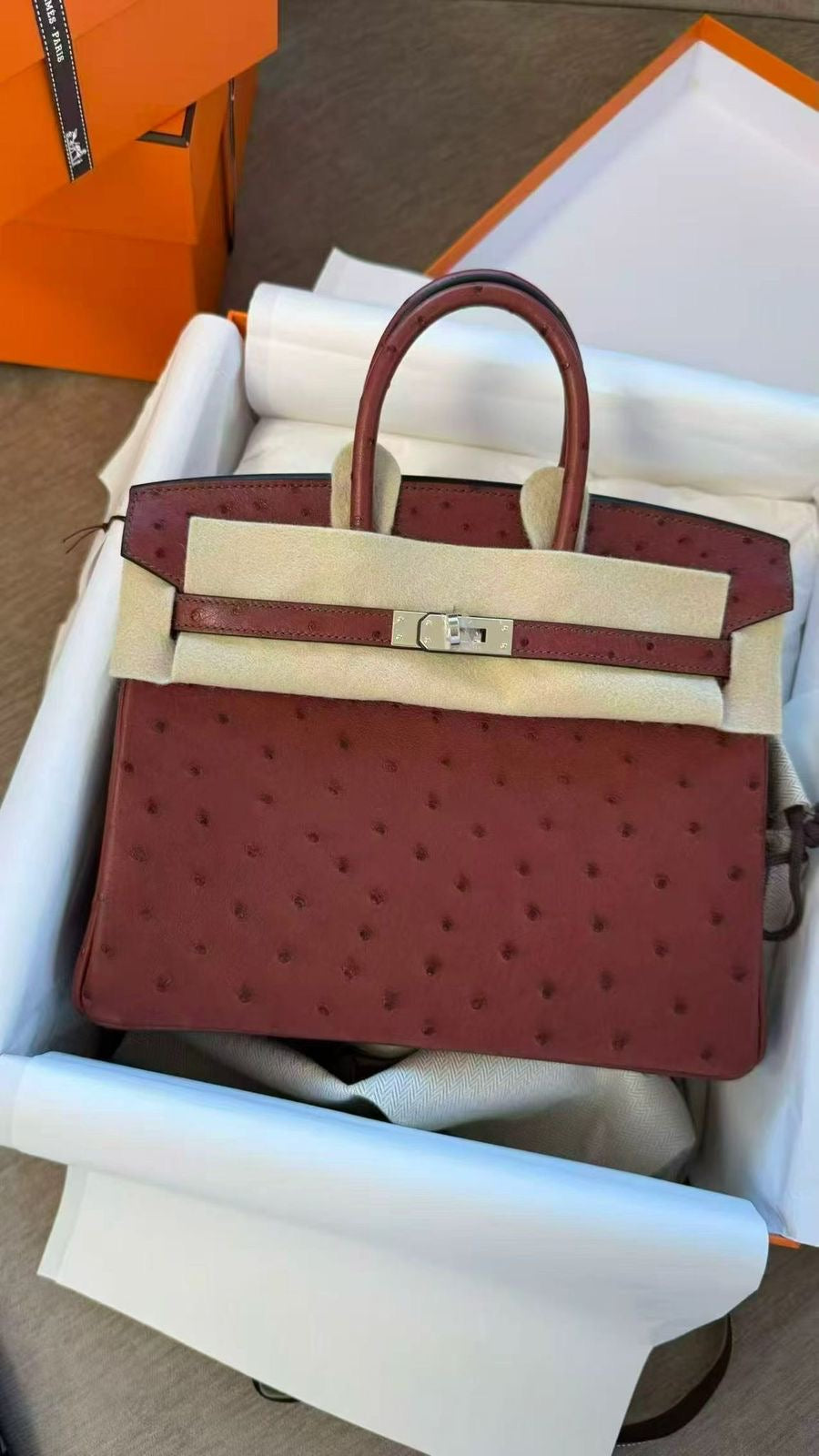 Hermès Birkin 25 Rouge H Ostrich Leather Palladium hardware