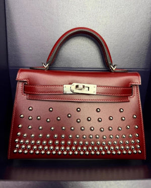 Hermès Kelly Sellier 20 Clouté Rouge H Box Palladium Hardware