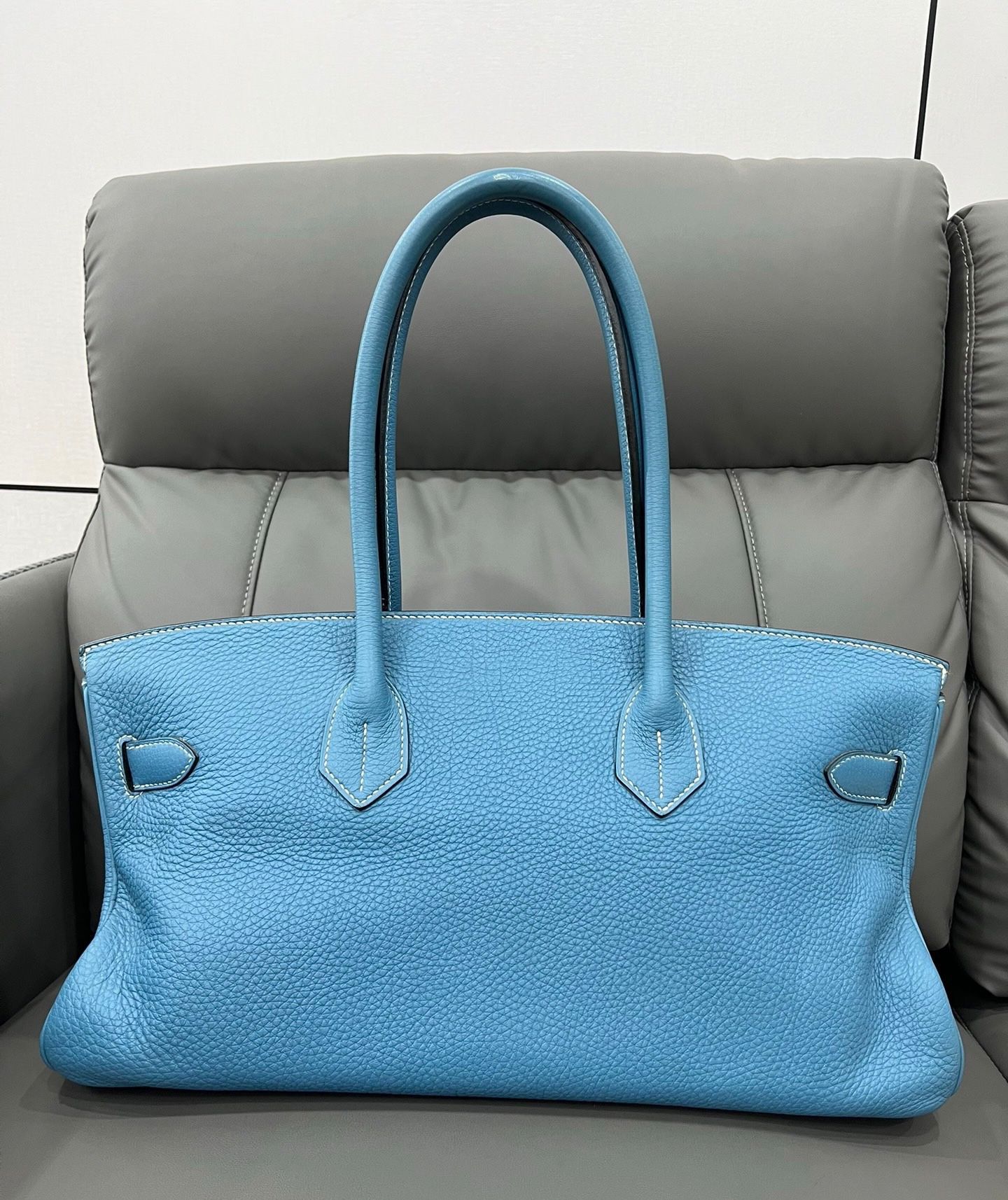 Hermes jpg 42 shoulder Birkin Blue Denim Togo leather palladium hardware