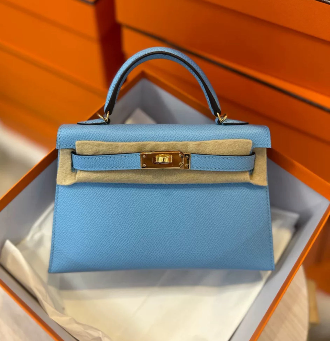 Hermès Mini Kelly 20 Bleu Céleste Epsom Gold Hardware