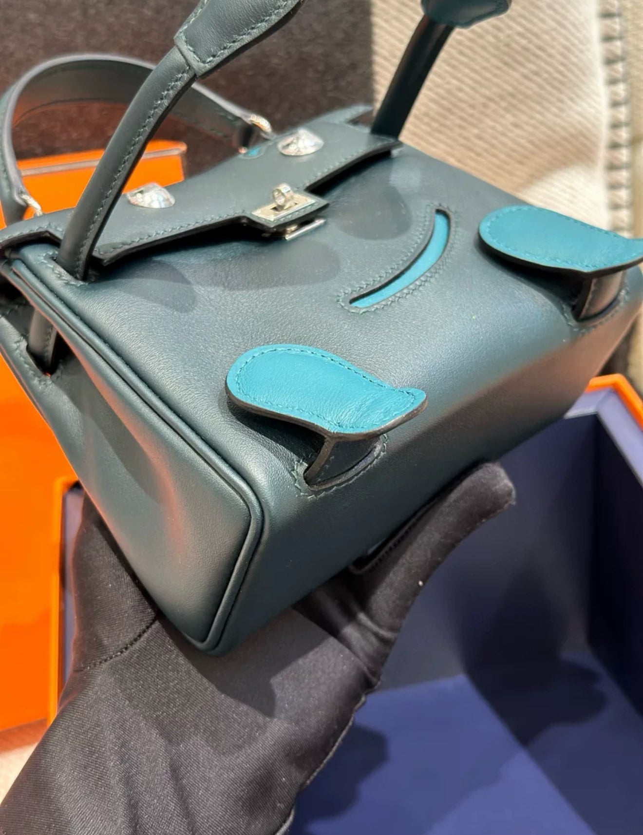 Hermes kelly doll Green Cypress Swift leather with Palladium Hardware