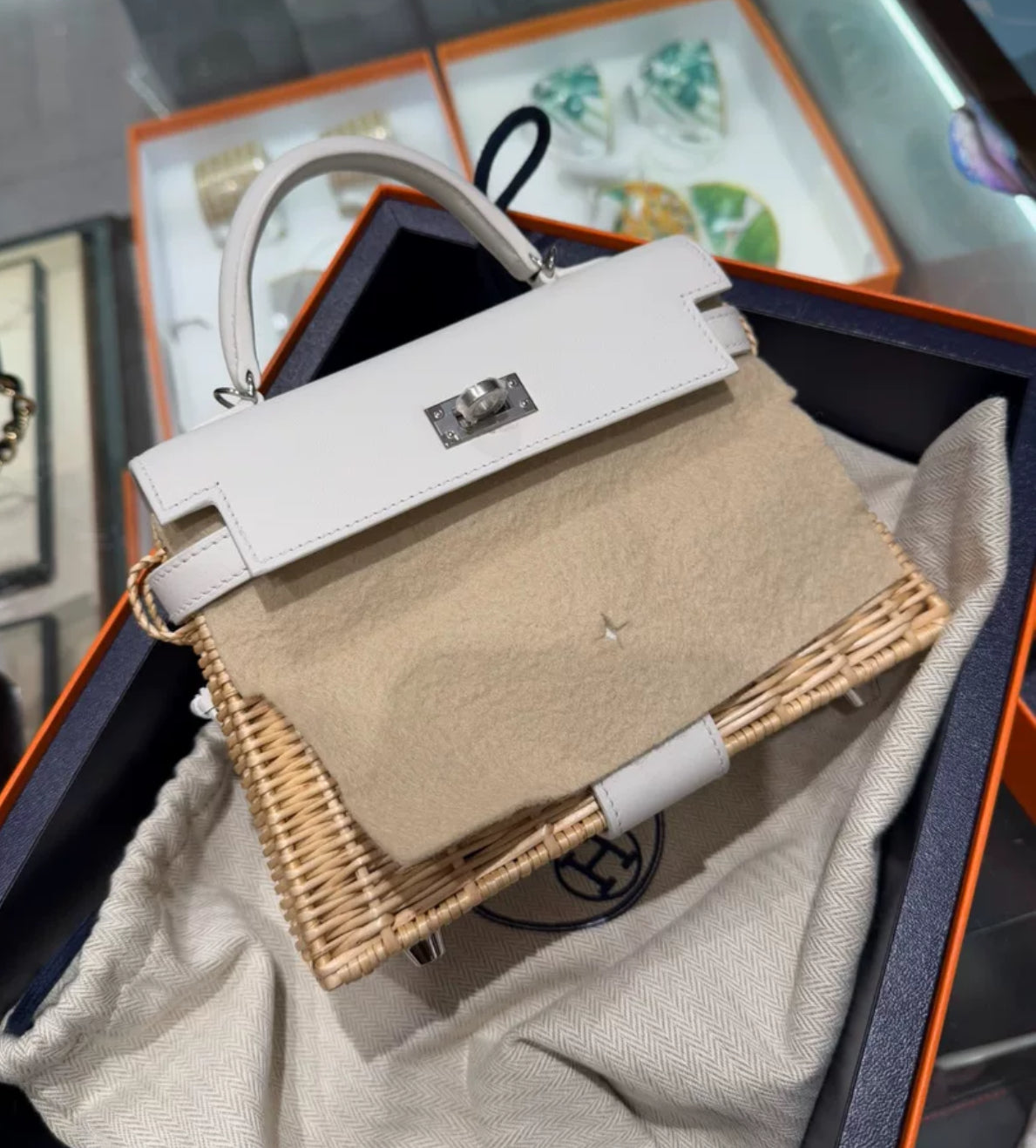 Hermès Kelly Mini Picnic White Swift Leather Palladium Hardware