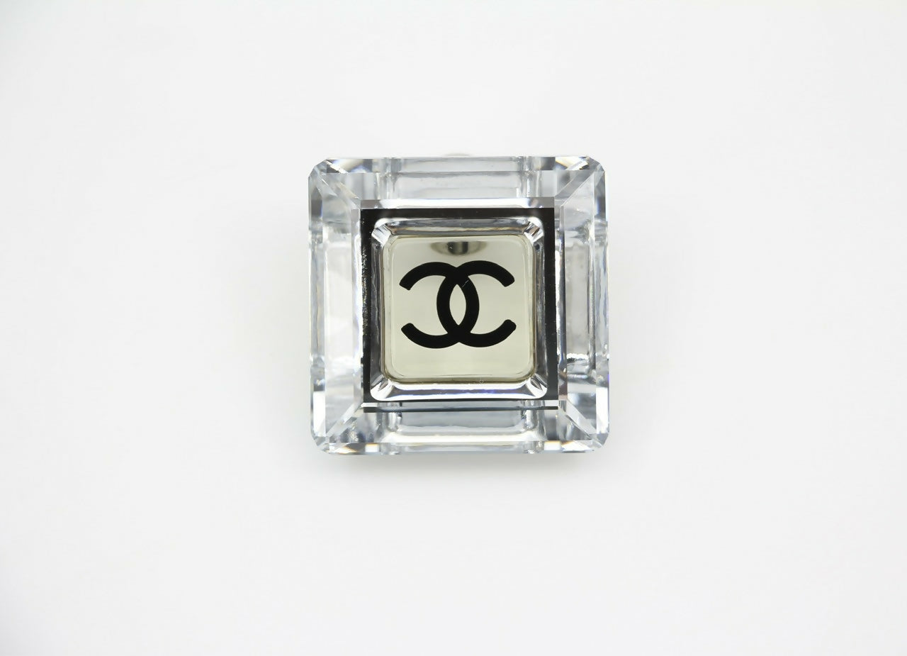 Chanel Vintage 05A Resin Mirrored Square Coco Mark Translucent Brooch
