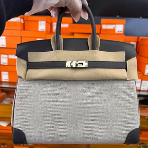 Hermès birkin 25 Black Swift Leather  Toile Retourne palladium hardware