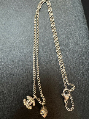 Chanel Vintage 06P Rhinestone Sliver Toned Heart Necklace