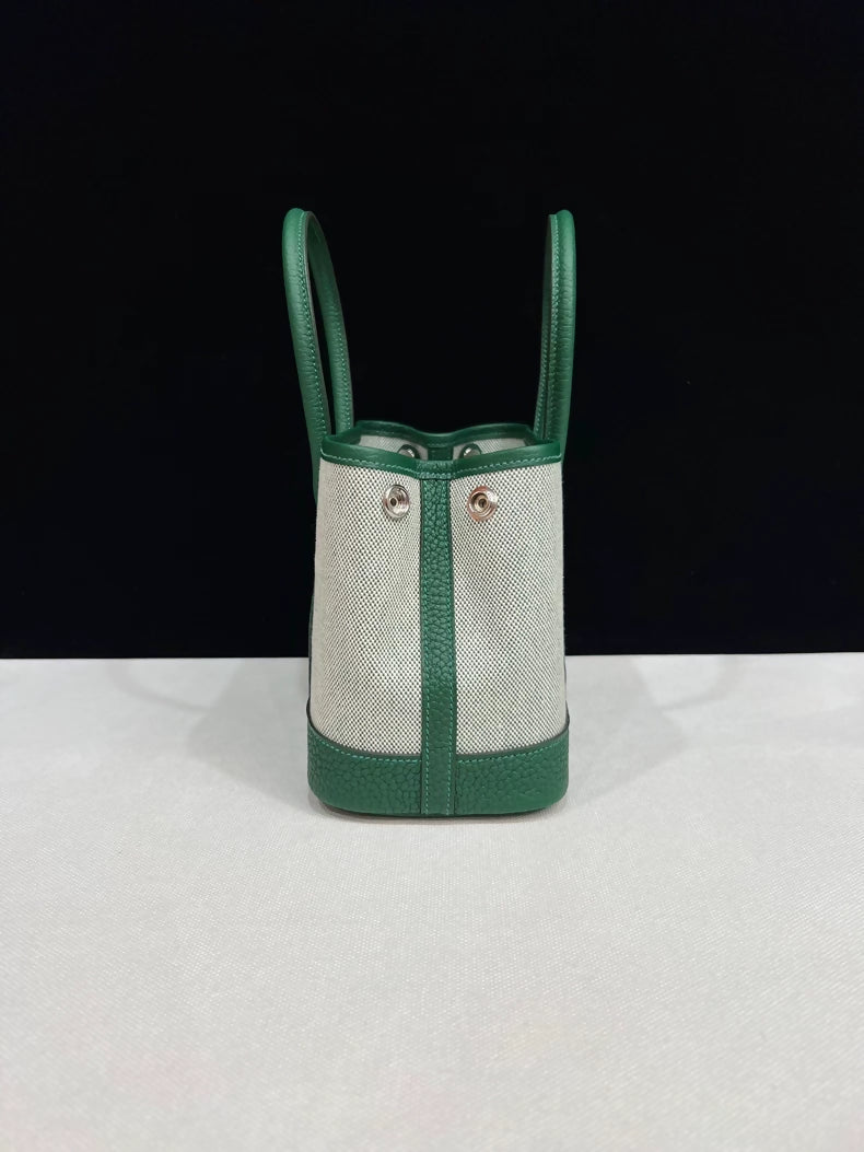 Hermes Mini Garden Collection, emerald green leather  canvas with palladium hardware