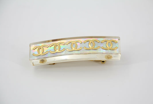 Chanel Vintage 97P Resin Iridescent Resin Five Gold-Tone CC Logos Hair Clip