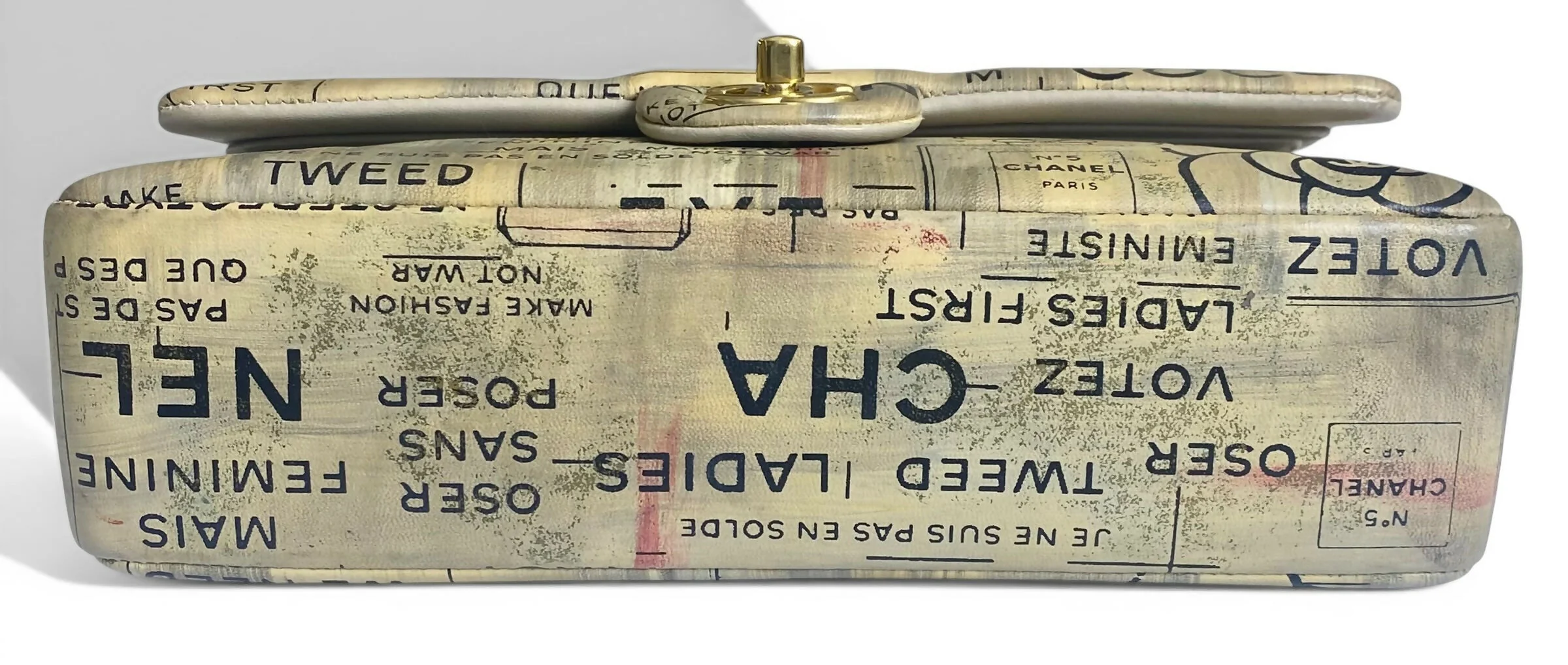 CHANEL 15S GRAFFITI NEWSPAPER CLASSIC MEDIUM DOUBLE FLAP BAG