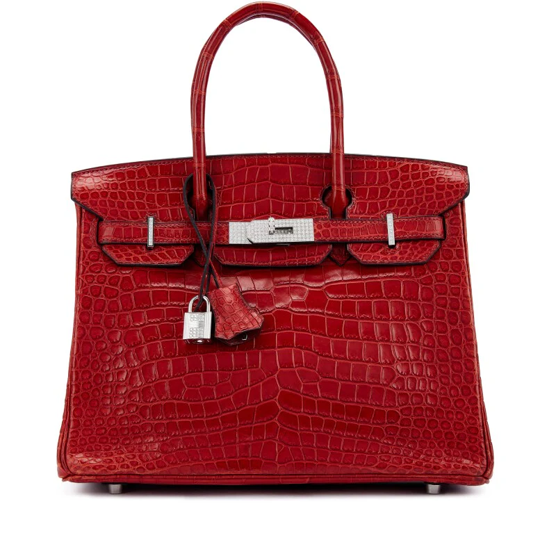*RARE* Hermes Birkin 30 Dark Red Matte Crocodile Leather 18K white Gold Diamond hardware