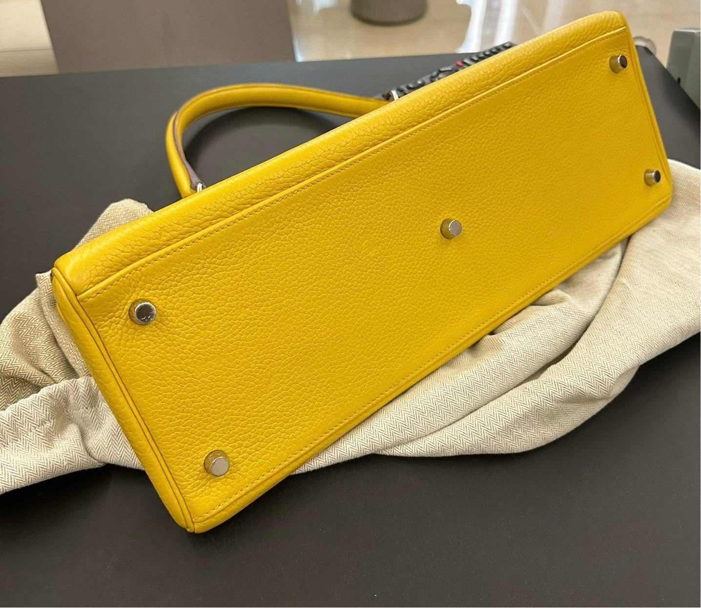 Hermes Shoulder Kelly Yellow Togo Leather Palladium Hardware