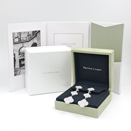 Van Cleef  Arpels Magic Alhambra earrings, 3 motifs 18K white gold, Diamond