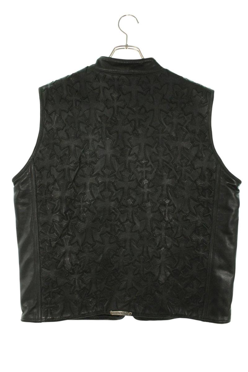 Chrome Hearts Cemetery Cross-Patch Leather Vest PAPA