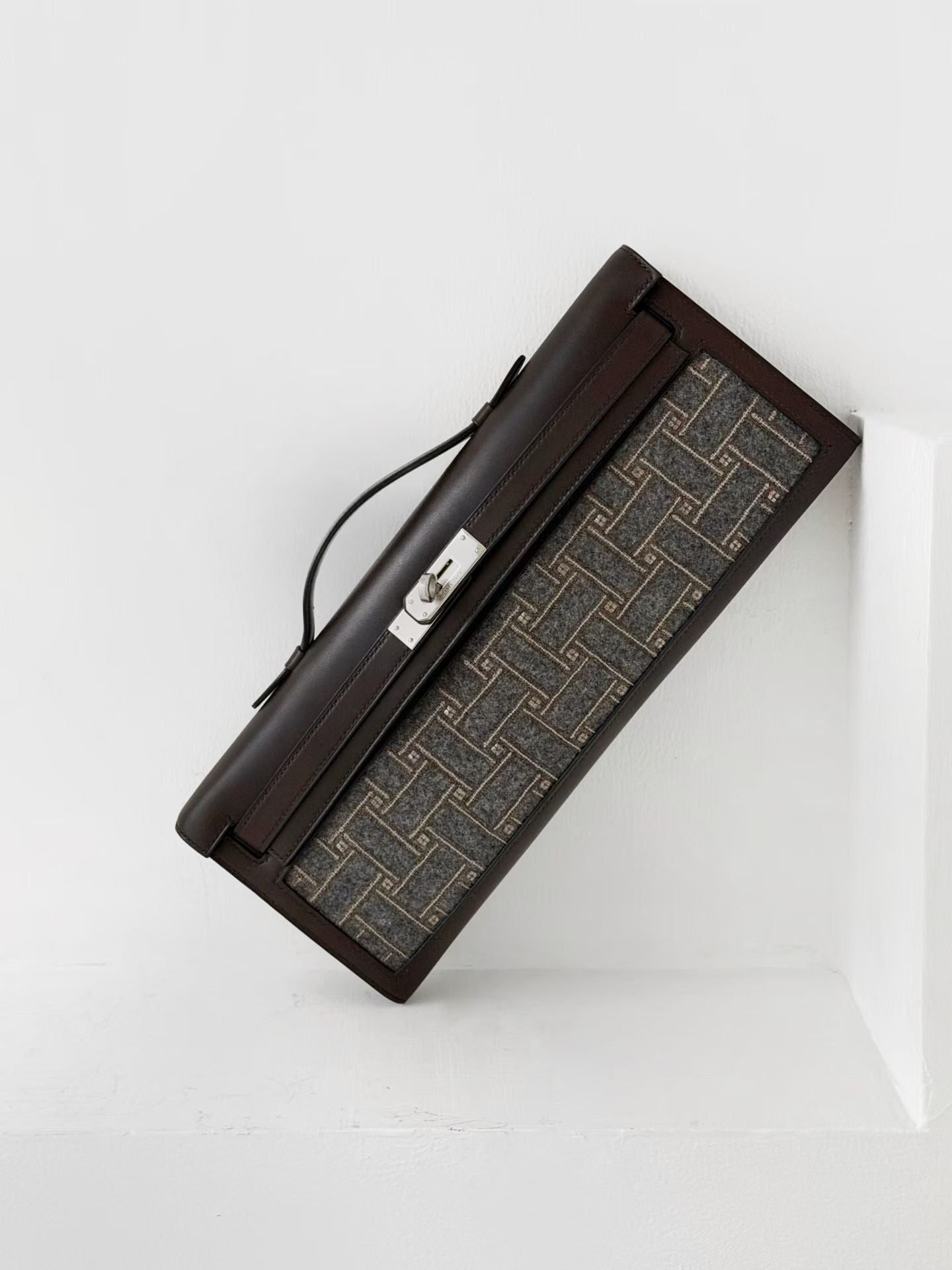 Hermes Kelly cut with intricate sequin embroidery Ebene calfbox leather with palladium hardware